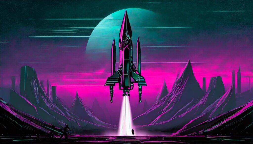 Rocket Taking Off In A Digital Landscape