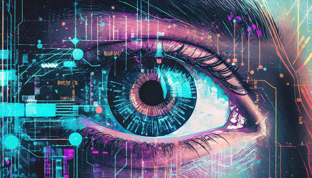 Close Up Of A Persons Eye With Data Being Reflected