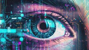 Close Up Of A Persons Eye With Data Being Reflected