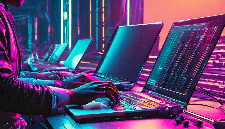 People Working On Several Laptops, Close Up Of Hands On Keyboard