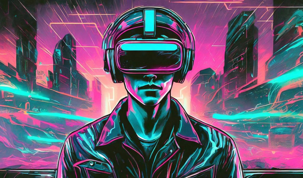 Man facing the camera person wearing a vr headset